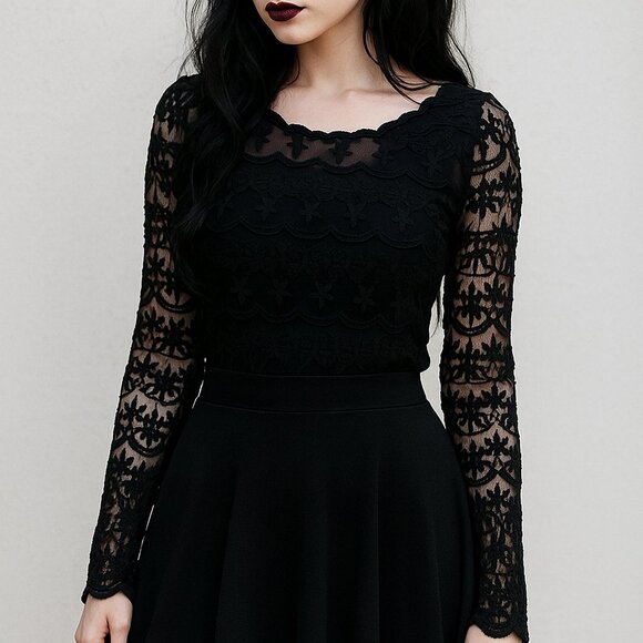 Forever21 Black Longsleeve Sheer Lace Swim Coverup - Picture 1 of 5